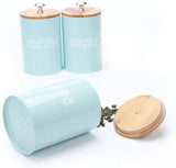 x022S Blue Set of 3 Metal Food Storage Tin Canister/Jar with Bamboo Lid