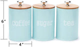 x022S Blue Set of 3 Metal Food Storage Tin Canister/Jar with Bamboo Lid
