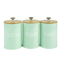 X022S Green Set of 3 Metal Food Storage Tin Canister/Jar with Bamboo Lid