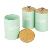X022S Green Set of 3 Metal Food Storage Tin Canister/Jar with Bamboo Lid
