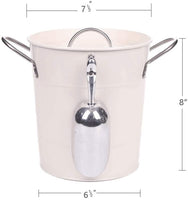 T586 Cream 4L Metal Double Walled Ice Bucket Set with Lid and Scoop