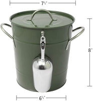 T586 4L Green Metal Galvanized Double Walled Ice Bucket Set with Lid and Scoop