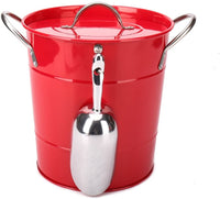 T586 4L Red Metal Double Walled Ice Bucket Set With Lid And Scoop