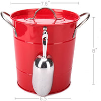 T586 4L Red Metal Double Walled Ice Bucket Set With Lid And Scoop