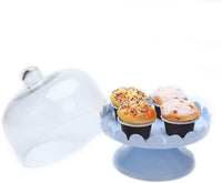 Z1021 Blue Metal Cake Stand/Tray/Salver/Container/Home Kitchen Gift with Glass Dome