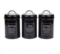 X021 Black Set of 3 Metal Food Storage Tin Canister/Jar with Lid