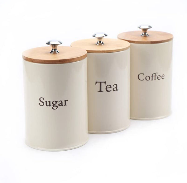 x022 Set of 3 Metal Food Storage Tin Canister/Jar/kitchen Containers/Home Gift with Bamboo Lid