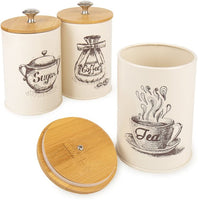 x022S Set of 3 Metal Food Storage Tin Canister/Jar with Bamboo Lid